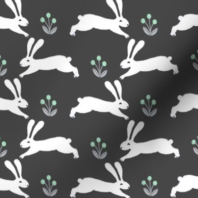 rabbit // spring mint rabbits nursery baby design spring floral easter rabbit design