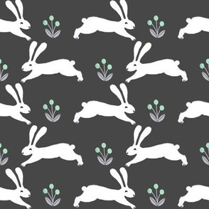 rabbit // spring mint rabbits nursery baby design spring floral easter rabbit design