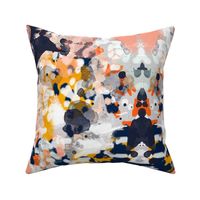 stella  - abstract art print on fabric navy white orange interior decor bright abstract