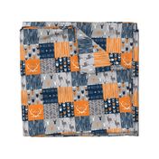 Patchwork Deer in orange,navy, grey- Wholecloth cheater quilt - baby boy nursery - broncos