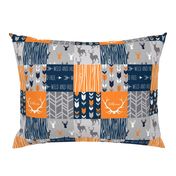 Patchwork Deer in orange,navy, grey- Wholecloth cheater quilt - baby boy nursery - broncos