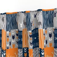 Patchwork Deer in orange,navy, grey- Wholecloth cheater quilt - baby boy nursery - broncos