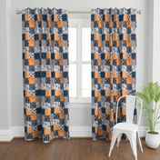 Patchwork Deer in orange,navy, grey- Wholecloth cheater quilt - baby boy nursery - broncos