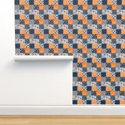 Patchwork Deer in orange,navy, grey- Wholecloth cheater quilt - baby boy nursery - broncos