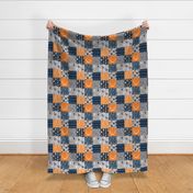 Patchwork Deer in orange,navy, grey- Wholecloth cheater quilt - baby boy nursery - broncos