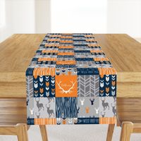 Patchwork Deer in orange,navy, grey- Wholecloth cheater quilt - baby boy nursery - broncos