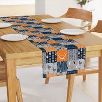 Patchwork Deer in orange,navy, grey- Wholecloth cheater quilt - baby boy nursery - broncos