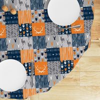 Patchwork Deer in orange,navy, grey- Wholecloth cheater quilt - baby boy nursery - broncos