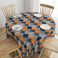 Patchwork Deer in orange,navy, grey- Wholecloth cheater quilt - baby boy nursery - broncos