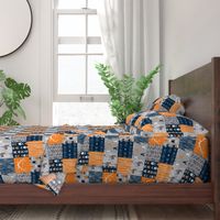 Patchwork Deer in orange,navy, grey- Wholecloth cheater quilt - baby boy nursery - broncos