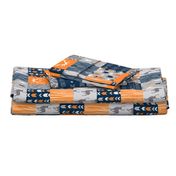 Patchwork Deer in orange,navy, grey- Wholecloth cheater quilt - baby boy nursery - broncos