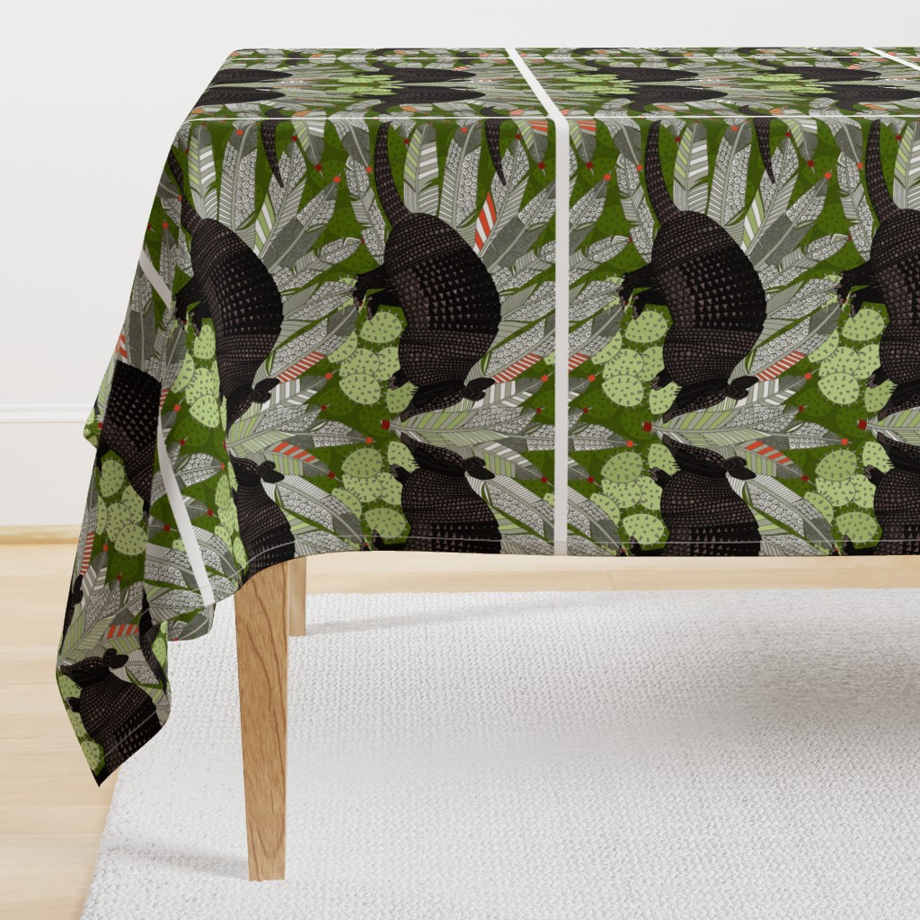 native armadillos green tea towel