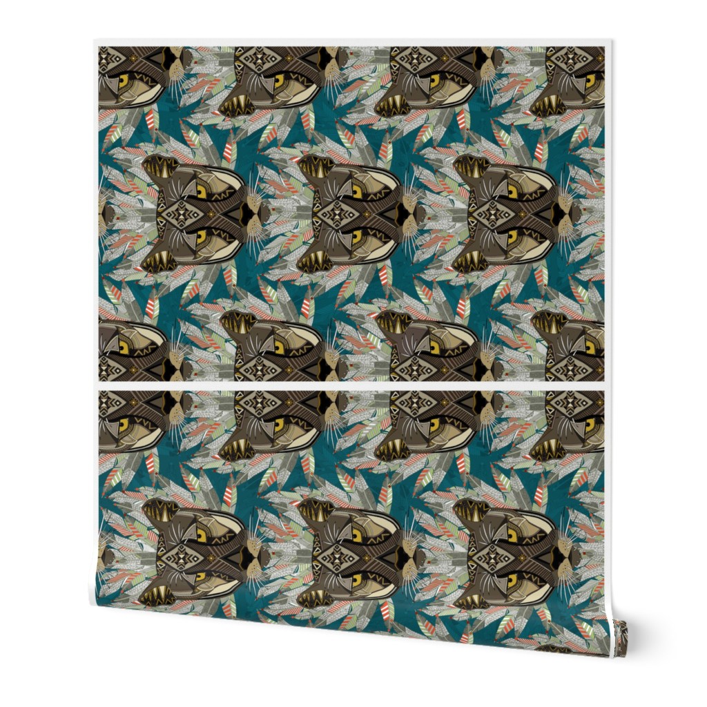 native mountain lion blue tea towel