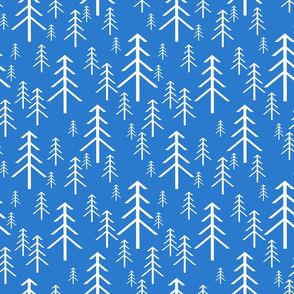 Winter Trees White on Blue