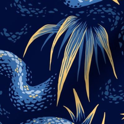 Mr Snake in the Rainforest - Navy / Gold - LARGE