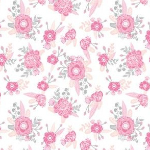 pink florals fabric painted flowers design mini small scale print