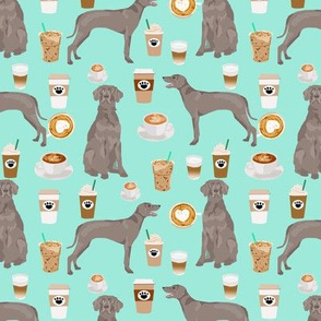 weimaraner dog fabric coffees and dogs design - aqua