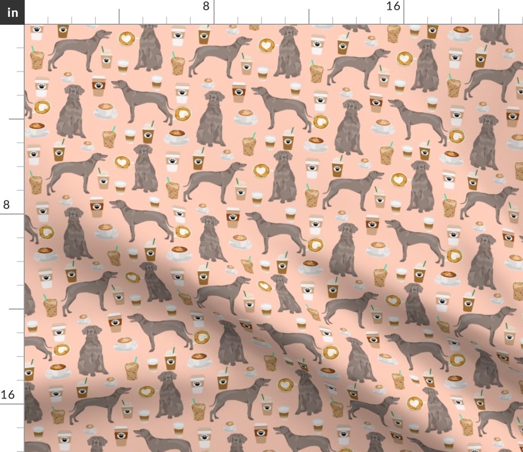 weimaraner dog fabric coffees and dogs design - blush