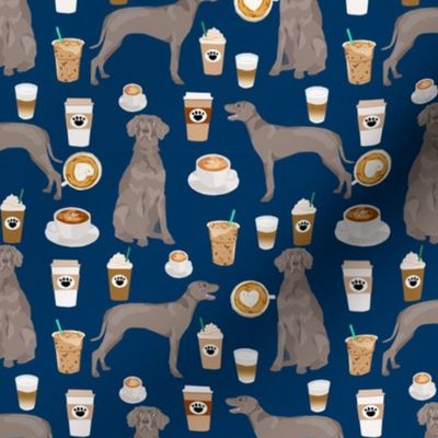 weimaraner dog fabric coffees and dogs design - navy