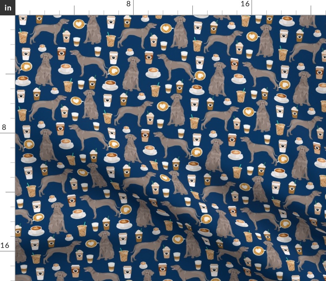 weimaraner dog fabric coffees and dogs design - navy