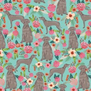 weimaraner florals dog fabric - floral dog design - mint green