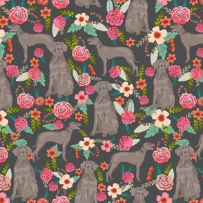 weimaraner florals dog fabric - floral dog design - shadow grey