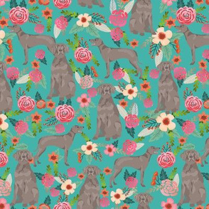 weimaraner florals dog fabric - floral dog design - turquoise