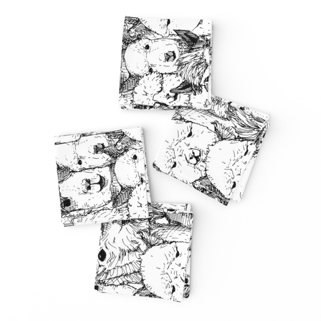 just alpacas black white tea towel