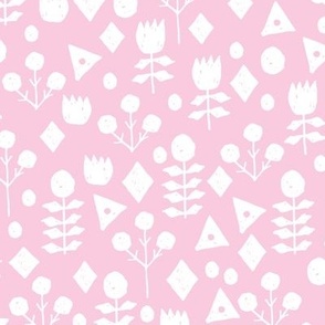 geo floral // bubblegum pink simple floral and white pink and white fabric simple florals 