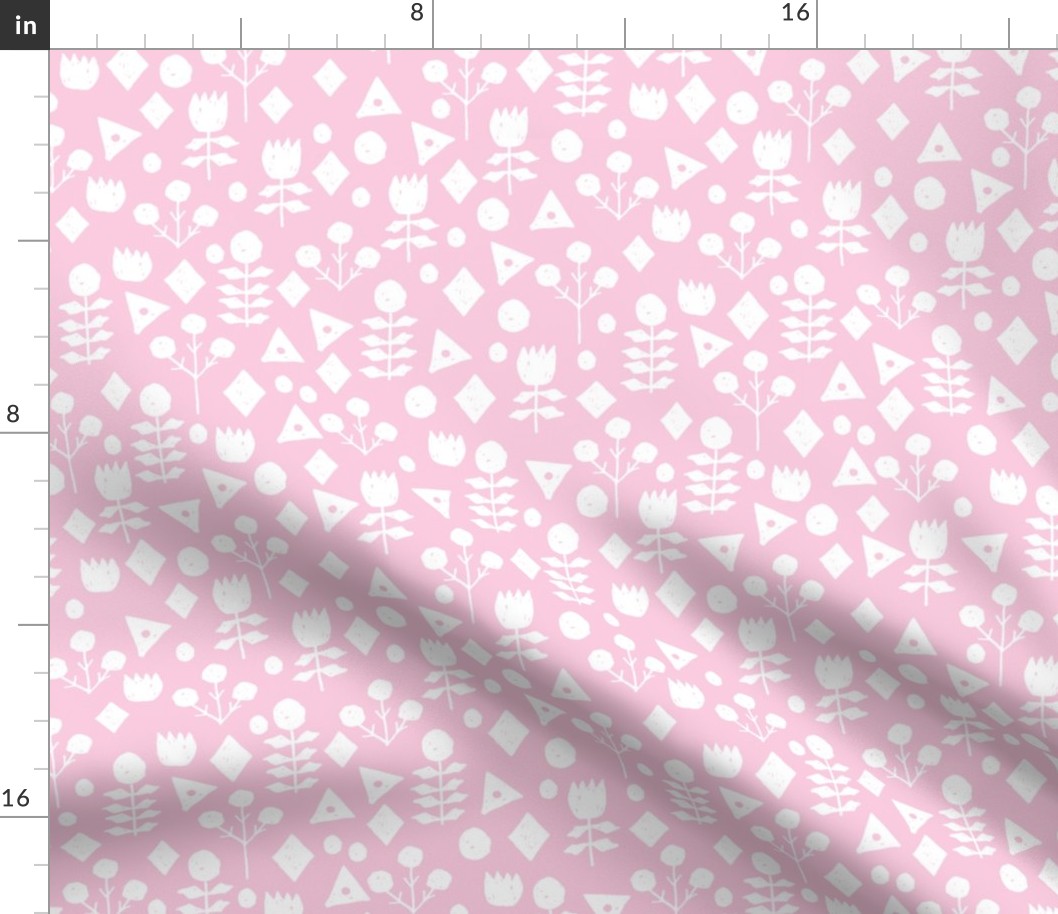 geo floral // bubblegum pink simple floral and white pink and white fabric simple florals 