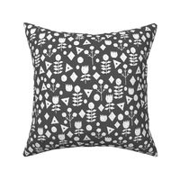 geo floral // charcoal grey floral fabric geometric simple hand-drawn design