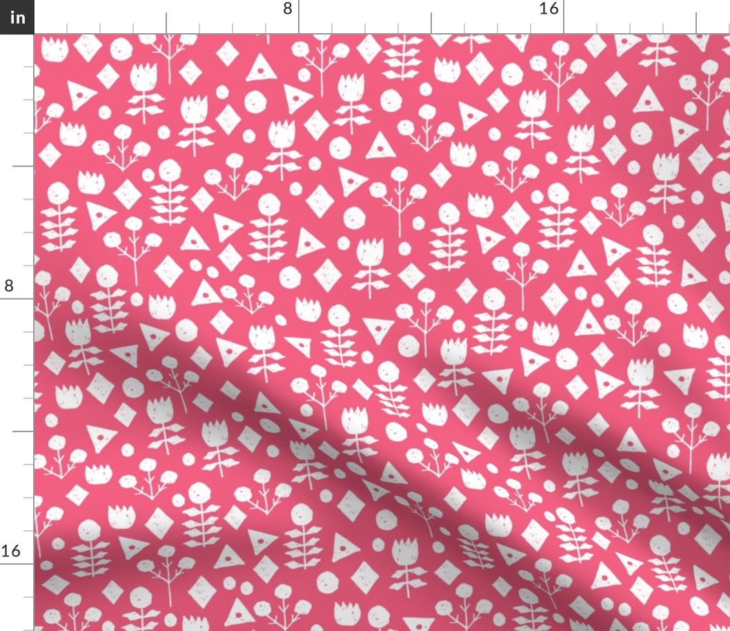 geo floral // french rose medium pink simple flower fabric shabby chic floral