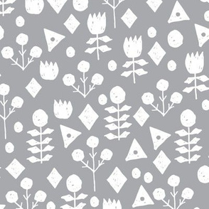 geo floral // pewter grey floral fabric geometric flowers simple grey and white floral fabric by andrea lauren