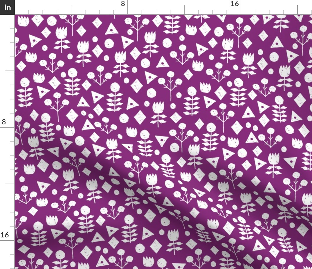 geo floral // wild purple fabric geometric flowers floral fabric simple floral 