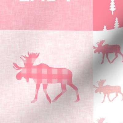 Little Lady Moose Woodland Patchwork Wholecloth  - Pink