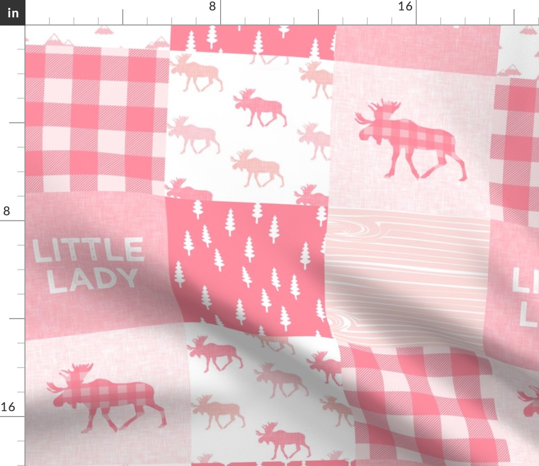 Little Lady Moose Woodland Patchwork Wholecloth  - Pink