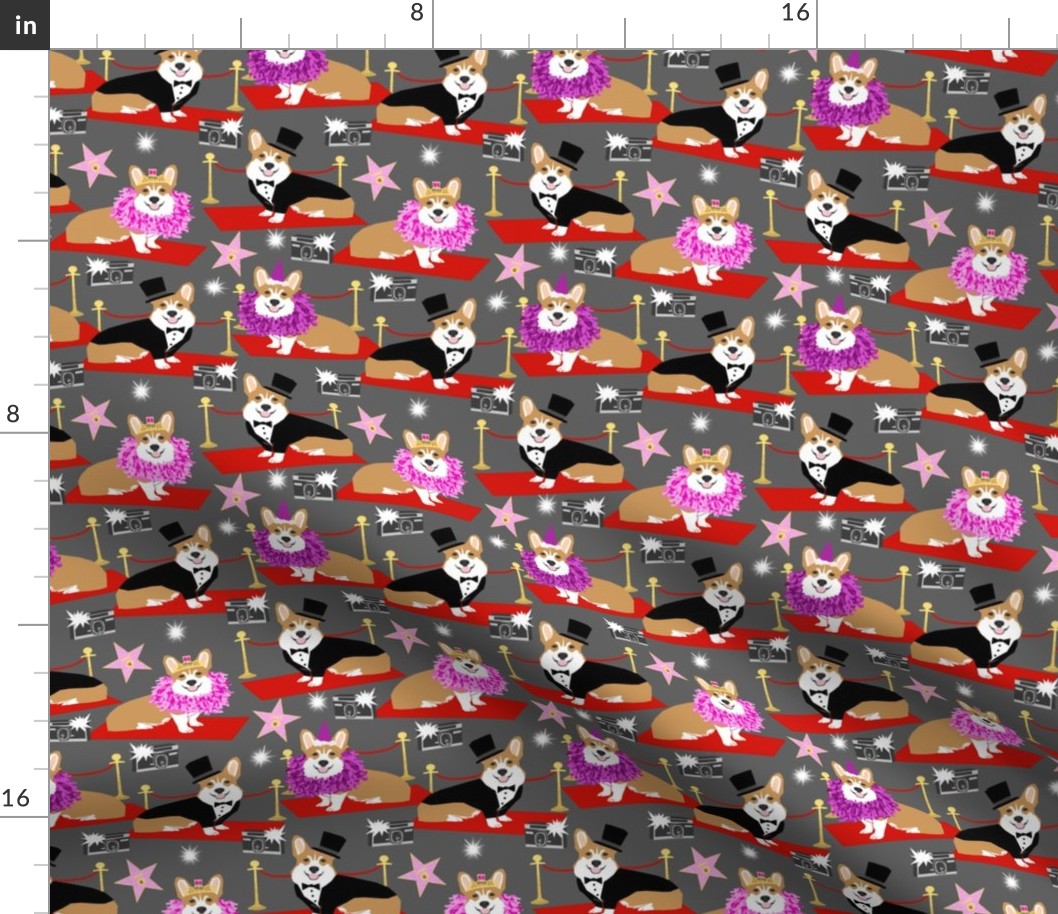 Corgi fashion show red carpet dog pattern 