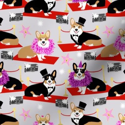 Corgi fashion show hollywood fabric grey