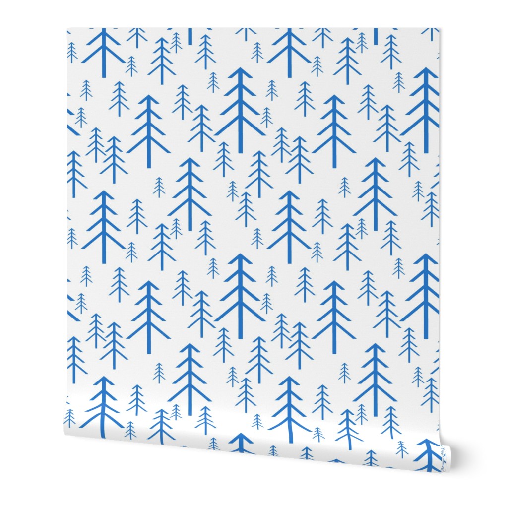 Winter Trees Blue on White
