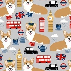 corgis in london - british london england union jack fabric corgi queen fabric