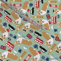 corgis in london fabric print - big ben, london bus, wellingtons british themed fabric 