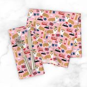 corgi in london - british corgi design wellingtons fabric london bus - pink