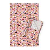 corgi in london - british corgi design wellingtons fabric london bus - pink