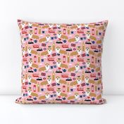 corgi in london - british corgi design wellingtons fabric london bus - pink