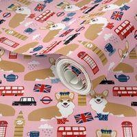 corgi in london - british corgi design wellingtons fabric london bus - pink