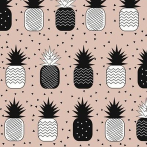 pineapples - geometric pineapples ananas blush dusty pink black and white, tropical fruit
