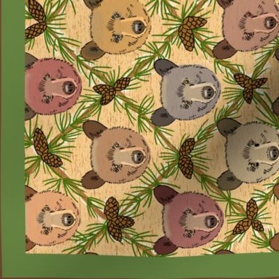 Bear Heads and Pine Cones Tea Towel