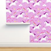 unicorn bright colors fabric rainbow clouds stars cute girls unicorn fabric purple