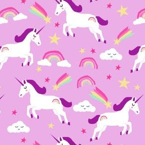 unicorn bright colors fabric rainbow clouds stars cute girls unicorn fabric purple