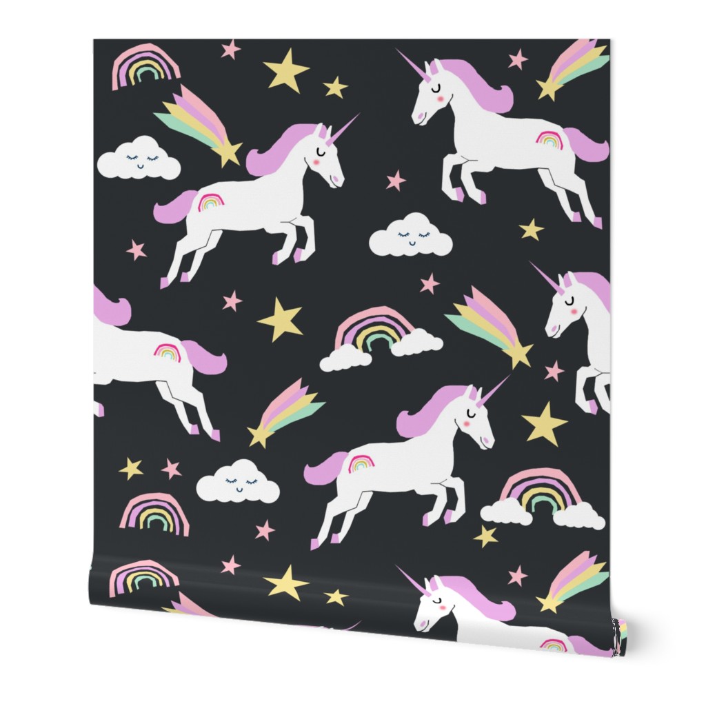 unicorn bright colors fabric rainbow clouds stars cute girls unicorn fabric pastel